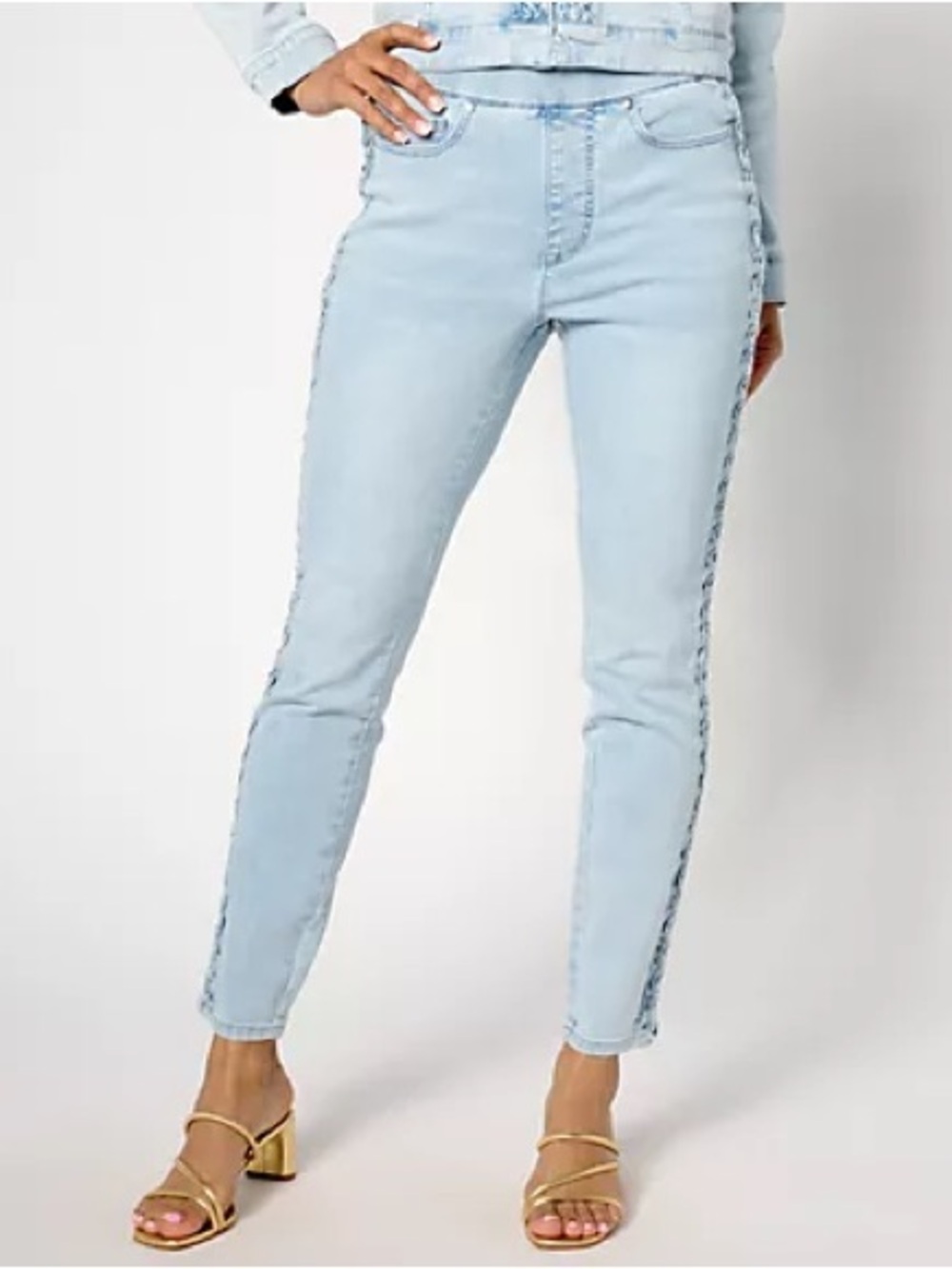 Isaac Mizrahi Light Blue Straight Leg Jeans with Braided Side Trim